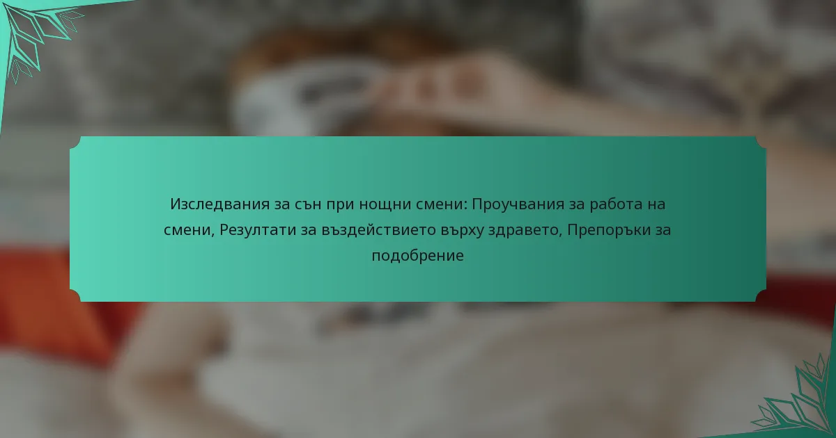 Изследвания за сън при нощни смени: Проучвания за работа на смени, Резултати за въздействието върху здравето, Препоръки за подобрение
